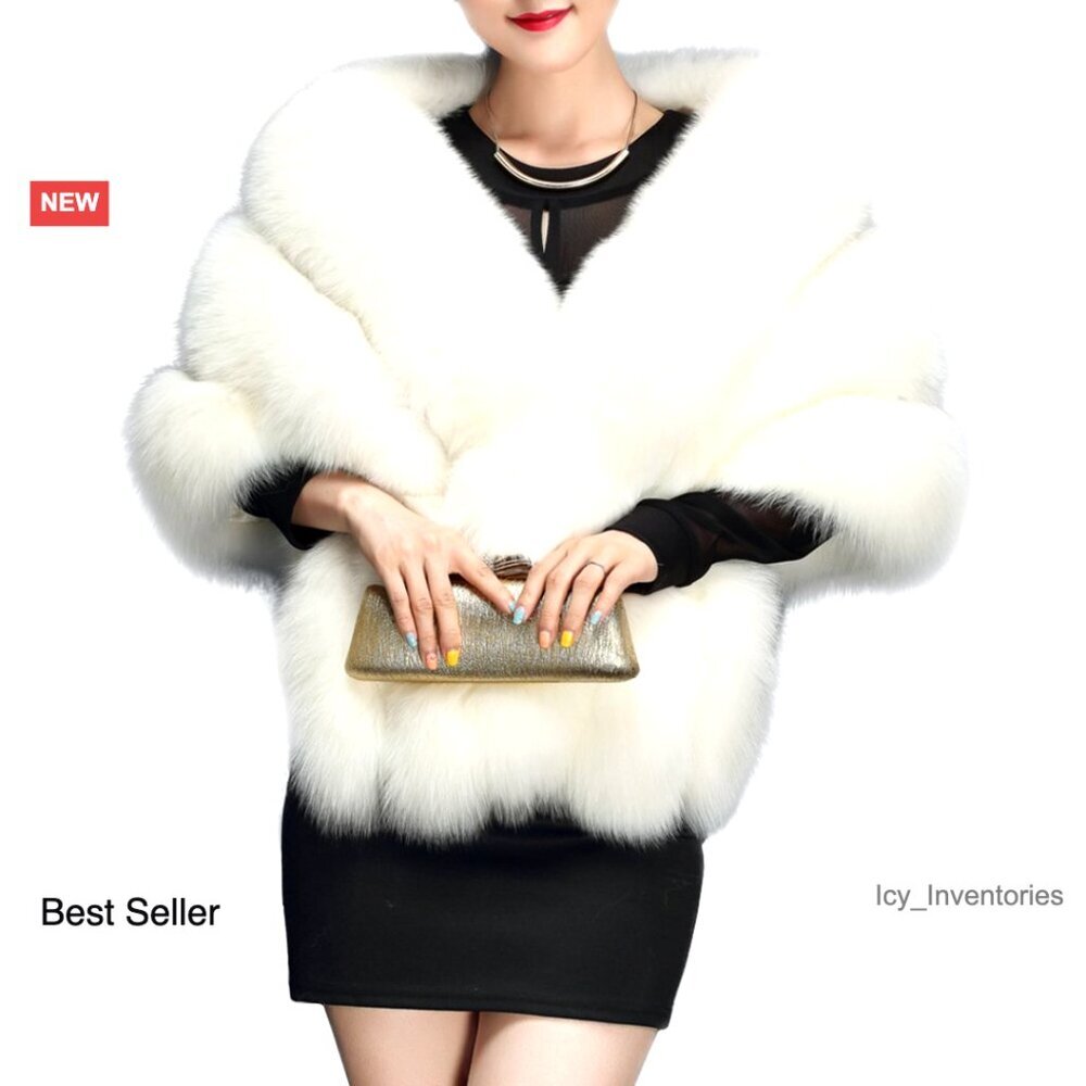 Faux Fur Shawl Cape Elegant Winter Wrap Formal Evening Party Wear Luxury